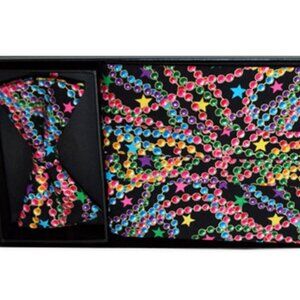 MARDI GRAS BEADS PLEATED CUMMERBUND & BOW TIE SET